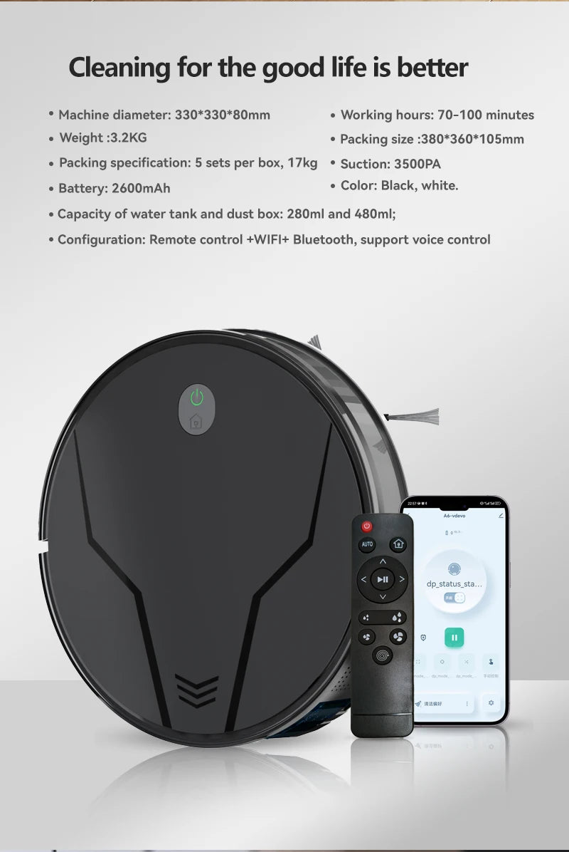 A3/A3S WiFi Robot Vacuum™ Efficient Wet & Dry Cleaning, 3500Pa - GoZeeR