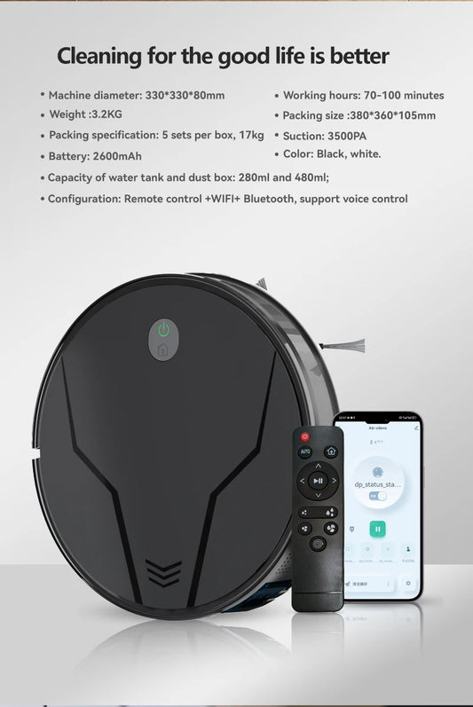A3/A3S WiFi Robot Vacuum™ Efficient Wet & Dry Cleaning, 3500Pa - GoZeeR